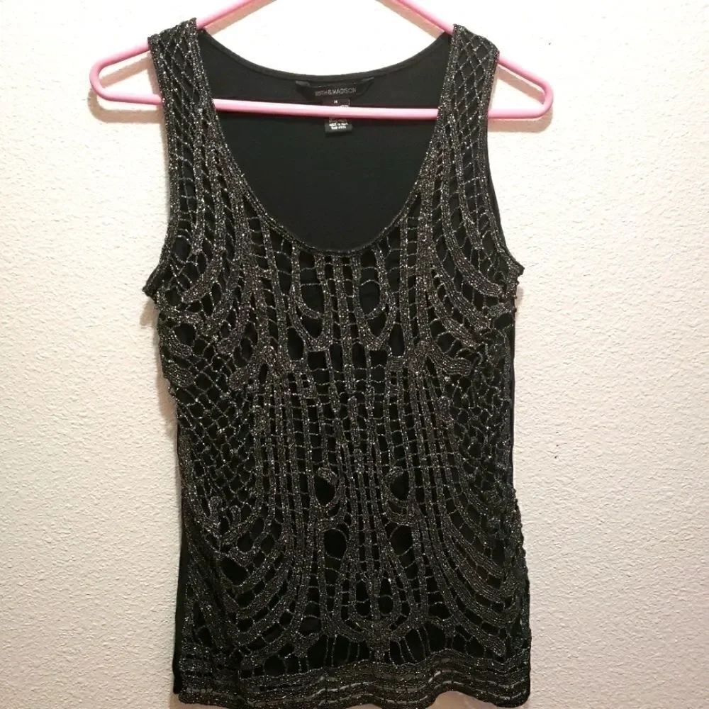 689th & Madison top, black & silver, m